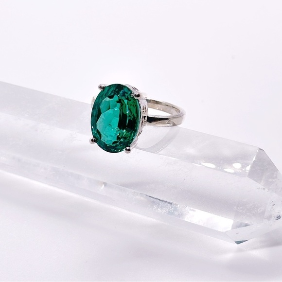STERLING Silver Faceted Green Tourmaline Healing Crystal Ring - Picture 1 of 6
